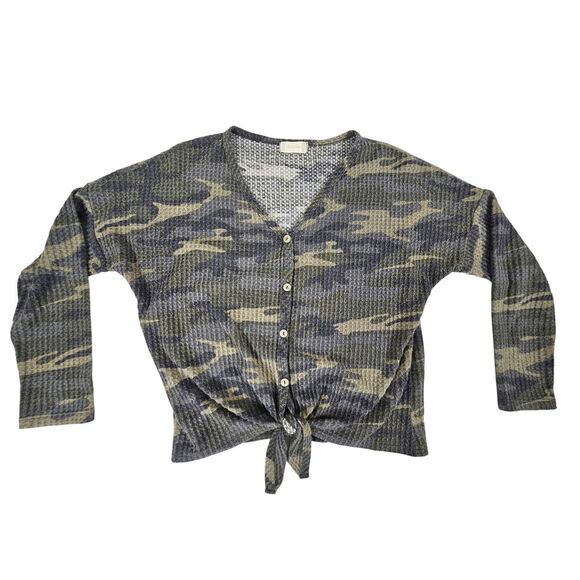 Altar'd State Women's Thermal Camo Print Tie Front Top Size Small - Picture 1 of 6